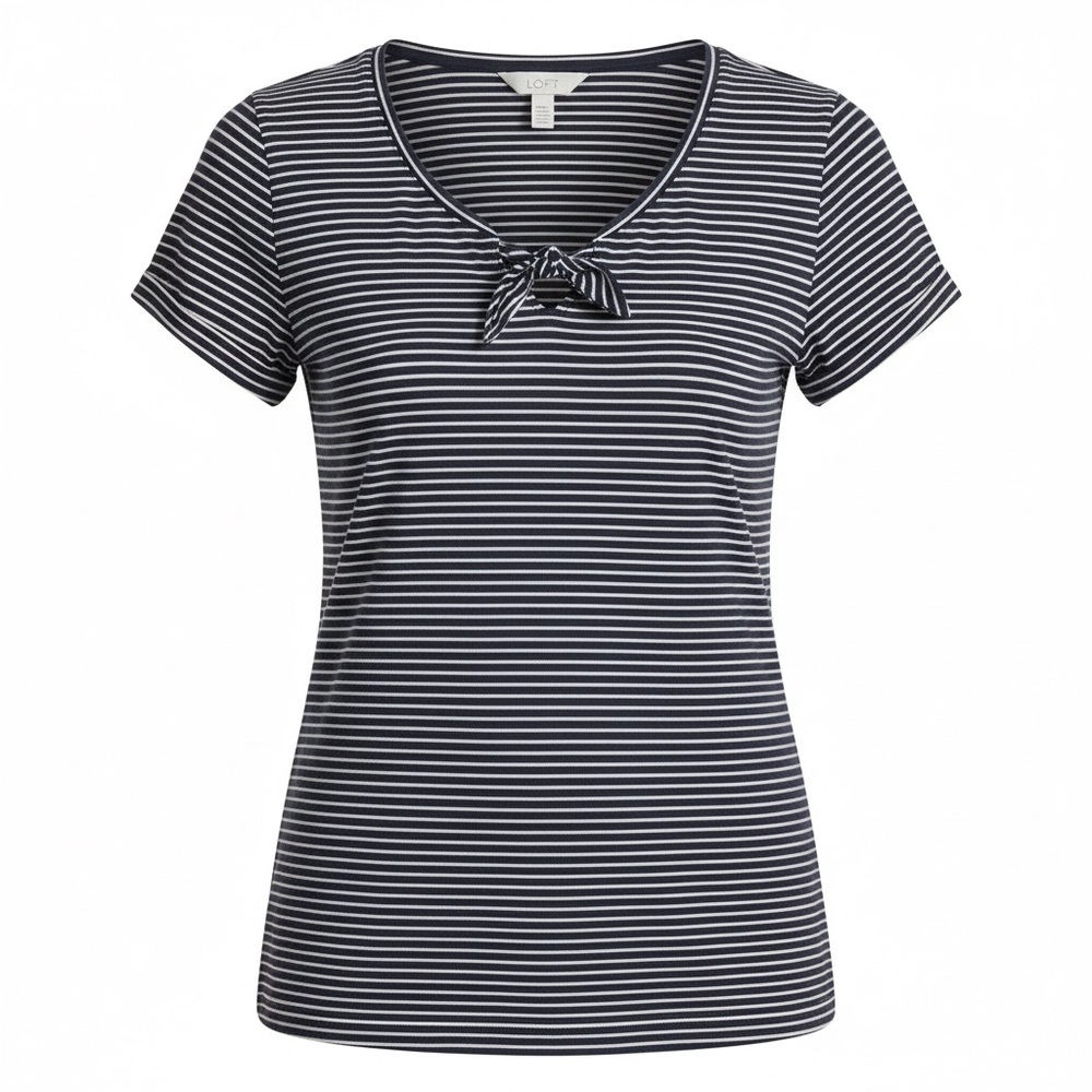 LOFT Navy and White Striped Short Sleeve Tee